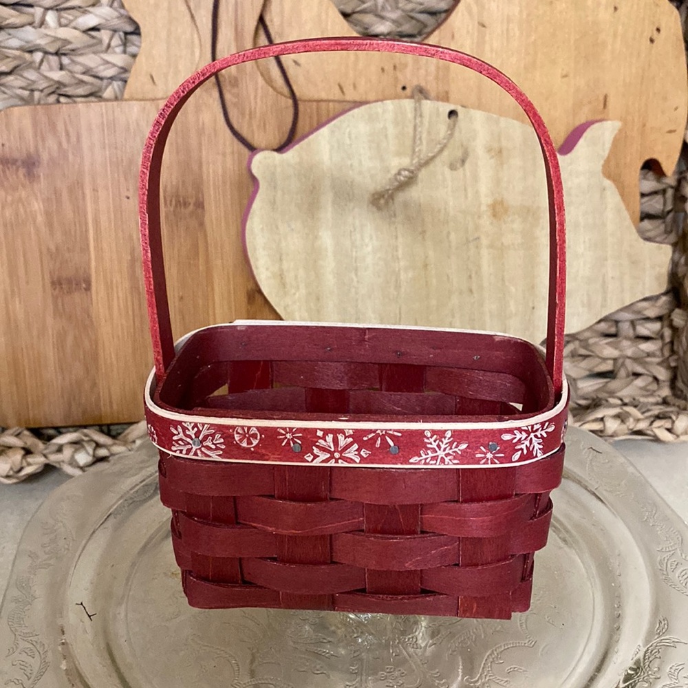 Longaberger 2010 Falling Snow Red Mini Basket